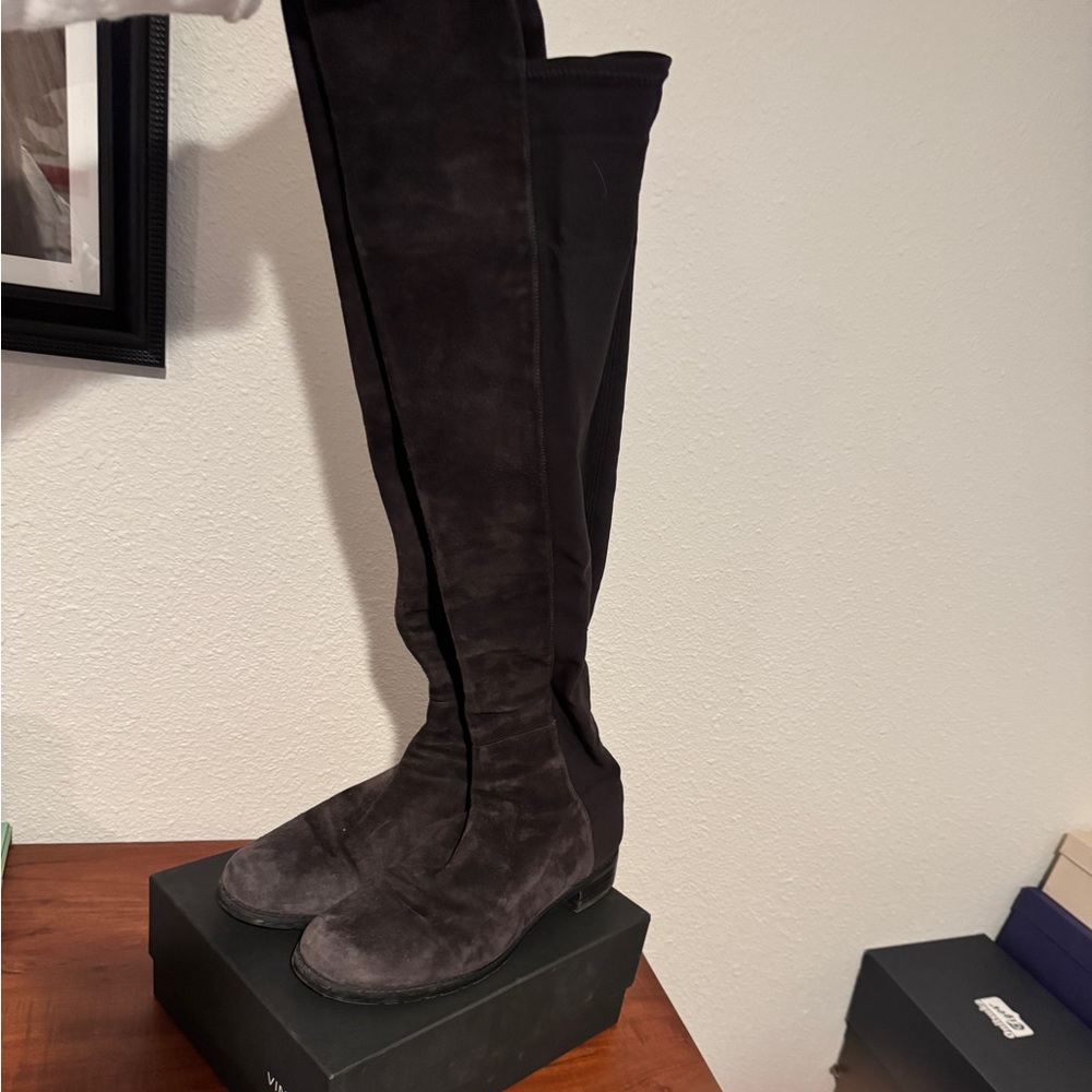 Stuart Weitzman Charcoal Gray Suede Boots - Picture 2 of 10